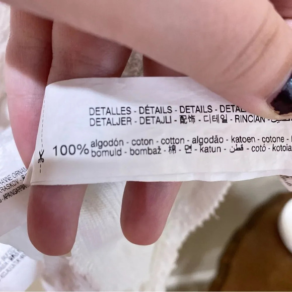 ZARA White Boho Blouse Cords Tassels Cotton Size Medium - Picture 7 of 9